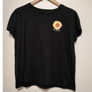 Joyspun Black Short Sleeve Crew Neck Sunflower Graphic Boxy T-Shirt Size Small